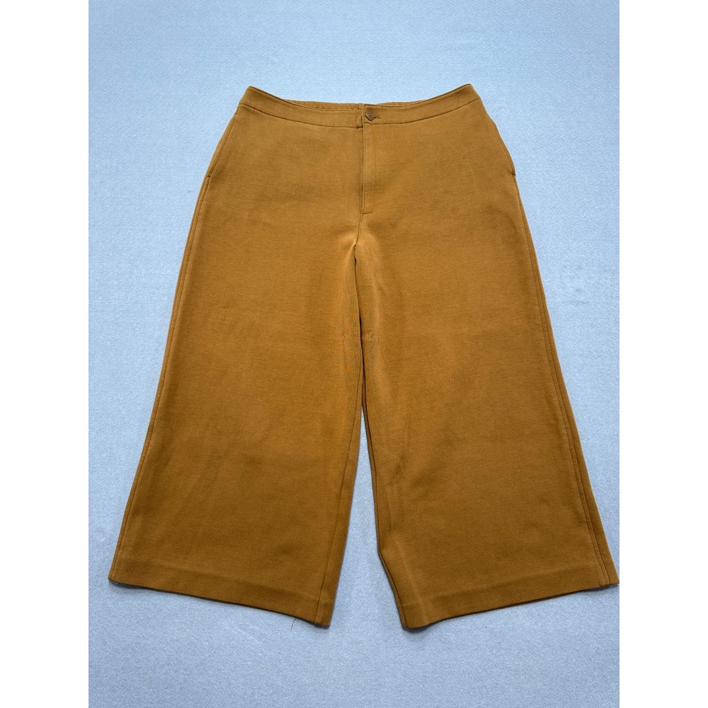 Uniqlo Wide Leg Pants Women's XL Brown Relaxed Fit High Rise Cropped Trousers - Picture 1 of 8